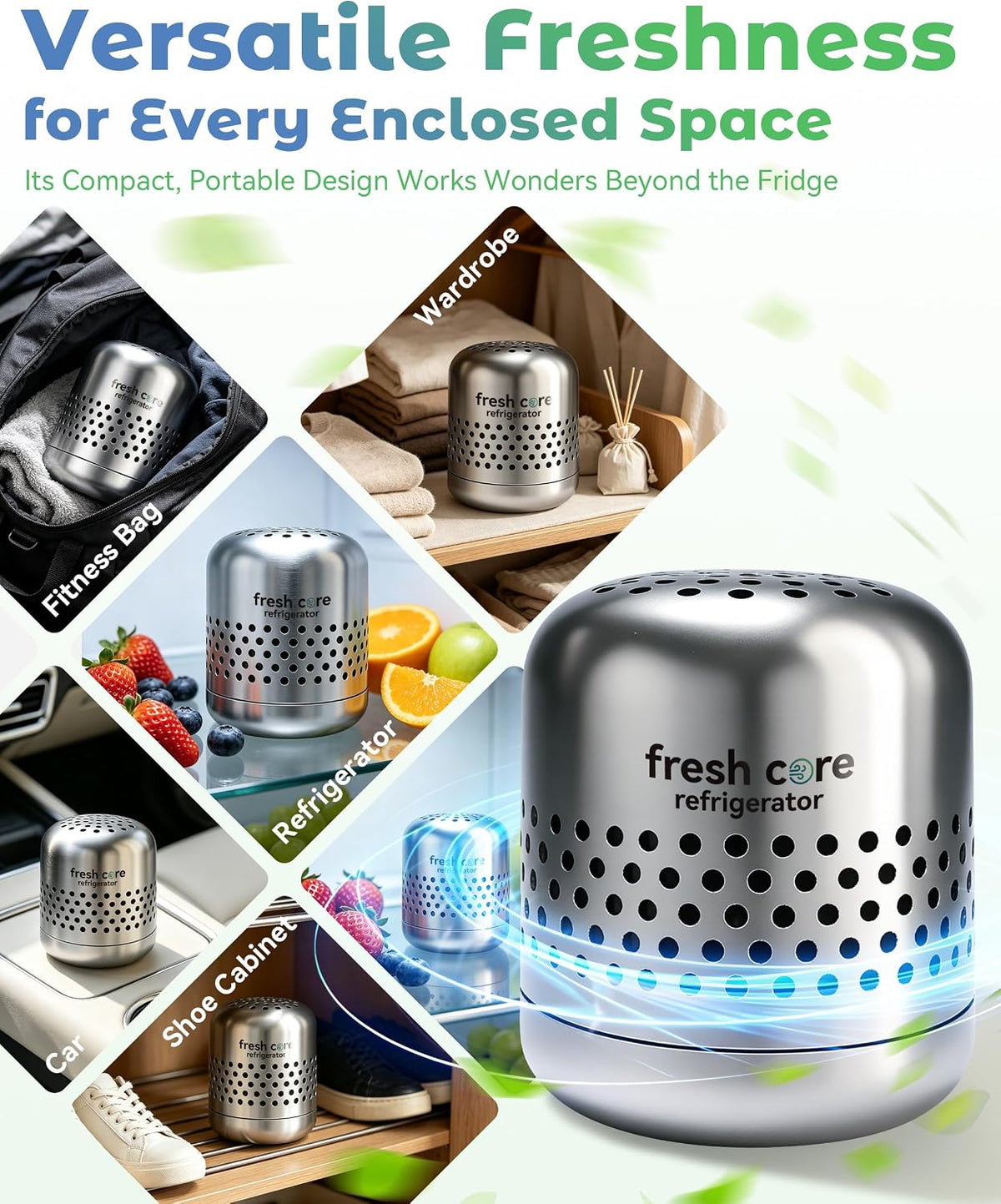 Refrigerator Deodorizer, Nano-Catalytic Stainless Steel Odor Eliminator, Compact Storage Design, Extends Grocery Life, 10-Year Odor Eliminator for Fridge Freezer Car Closet，1Pcs