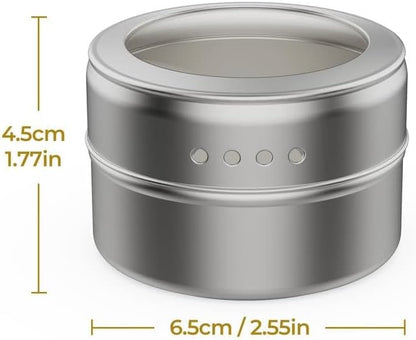 Vetacsion Set of 8 Magnetic Spice Tins with 2 Metal Wall-Plates,120 Preprinted Seasoning Label Stickers,2 Styles for 3 oz Herb Jars