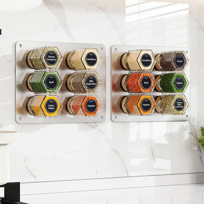Vetacsion Set of 8 Magnetic Spice Tins with 2 Metal Wall-Plates,120 Preprinted Seasoning Label Stickers,2 Styles for 3 oz Herb Jars