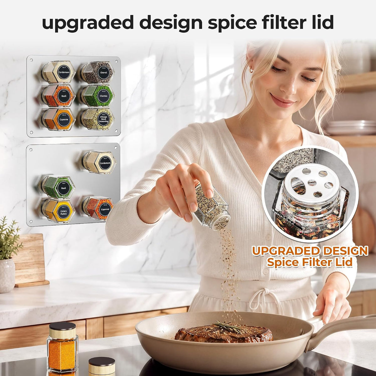 Vetacsion Set of 8 Magnetic Spice Tins with 2 Metal Wall-Plates,120 Preprinted Seasoning Label Stickers,2 Styles for 3 oz Herb Jars
