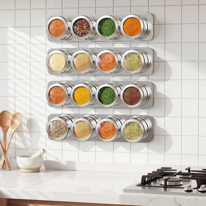 Vetacsion Set of 8 Magnetic Spice Tins with 2 Metal Wall-Plates,120 Preprinted Seasoning Label Stickers,2 Styles for 3 oz Herb Jars