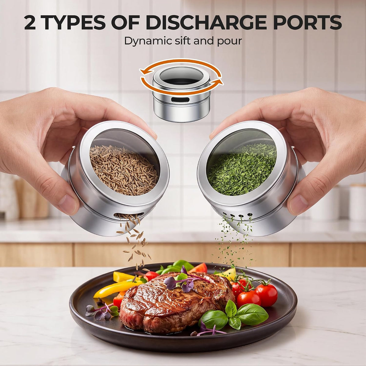 Vetacsion Set of 8 Magnetic Spice Tins with 2 Metal Wall-Plates,120 Preprinted Seasoning Label Stickers,2 Styles for 3 oz Herb Jars