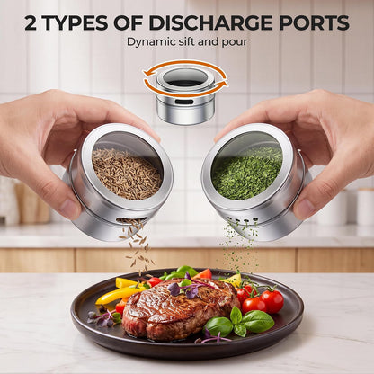 Vetacsion Set of 8 Magnetic Spice Tins with 2 Metal Wall-Plates,120 Preprinted Seasoning Label Stickers,2 Styles for 3 oz Herb Jars