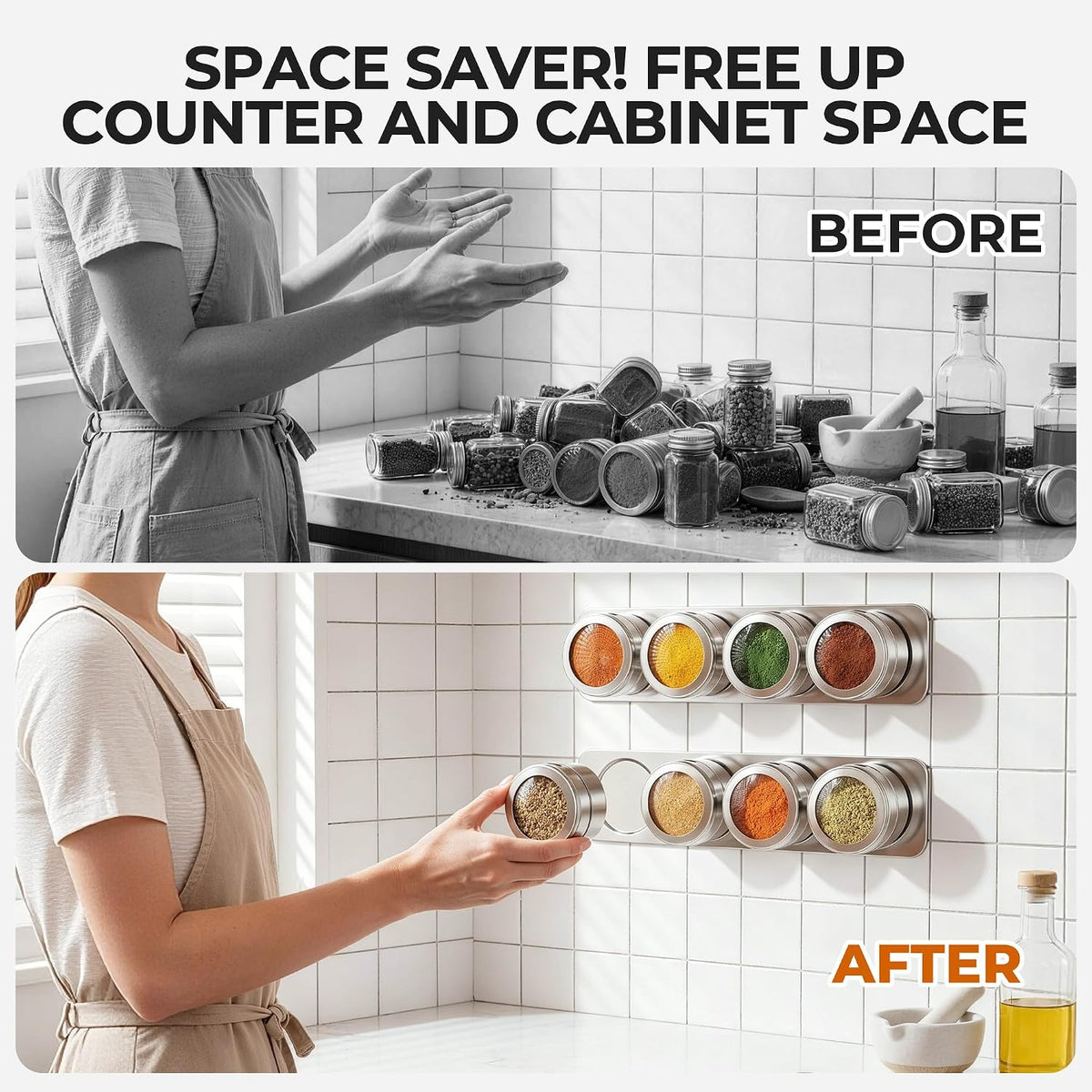 Vetacsion Set of 8 Magnetic Spice Tins with 2 Metal Wall-Plates,120 Preprinted Seasoning Label Stickers,2 Styles for 3 oz Herb Jars