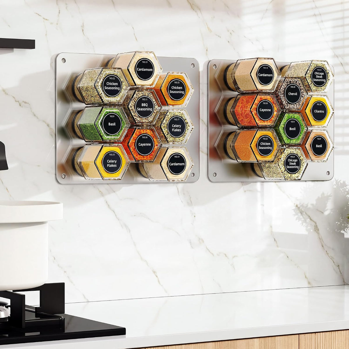Vetacsion Set of 8 Magnetic Spice Tins with 2 Metal Wall-Plates,120 Preprinted Seasoning Label Stickers,2 Styles for 3 oz Herb Jars