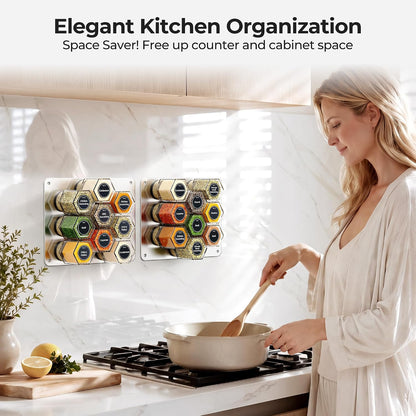 Vetacsion Set of 8 Magnetic Spice Tins with 2 Metal Wall-Plates,120 Preprinted Seasoning Label Stickers,2 Styles for 3 oz Herb Jars