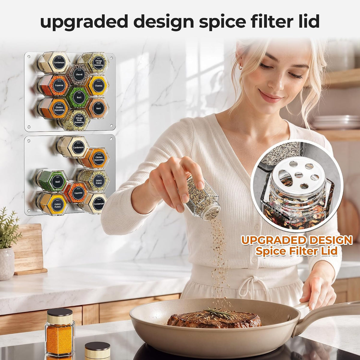 Vetacsion Set of 8 Magnetic Spice Tins with 2 Metal Wall-Plates,120 Preprinted Seasoning Label Stickers,2 Styles for 3 oz Herb Jars