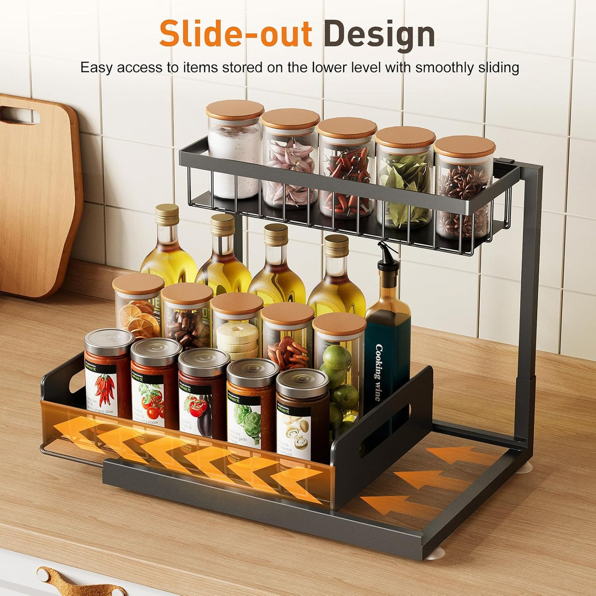 Under Sink Organizer,Metal Pull Out Cabinet Organizer Shelf,Kitchen Bathroom Organizers with Sliding Drawer,Storage Shelves,Storage and organization for Home,Laundry,RV,Pantry,Spice,Black,2 Pack