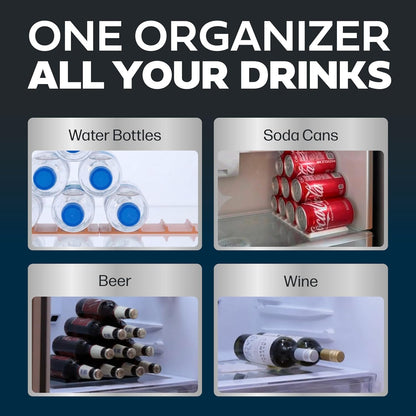 2 Pack Drink Organizer for Fridge Modular, Soda Can Refrigerator Organizers and Storage, Beer-Wine-Water Bottle Holder, Durable Non-Slip Anti-Roll
