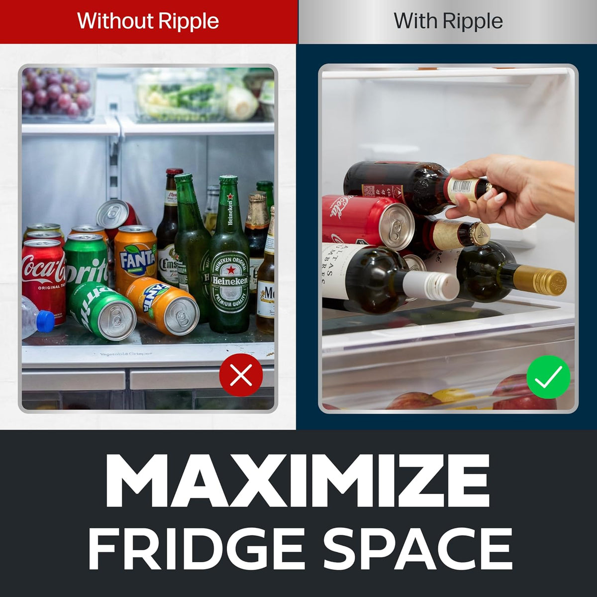 2 Pack Drink Organizer for Fridge Modular, Soda Can Refrigerator Organizers and Storage, Beer-Wine-Water Bottle Holder, Durable Non-Slip Anti-Roll