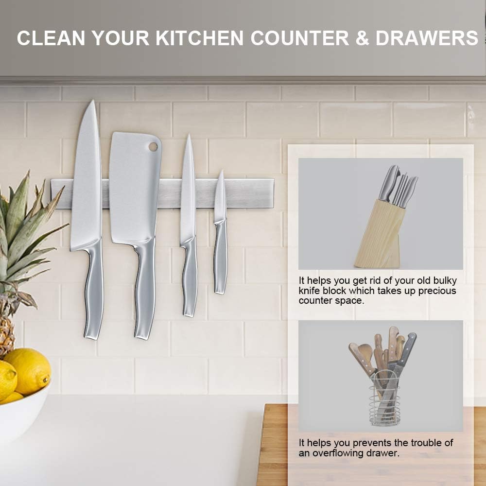 12 Inch Magnetic Knife Holder for Wall, Stainless Steel Knife Strip