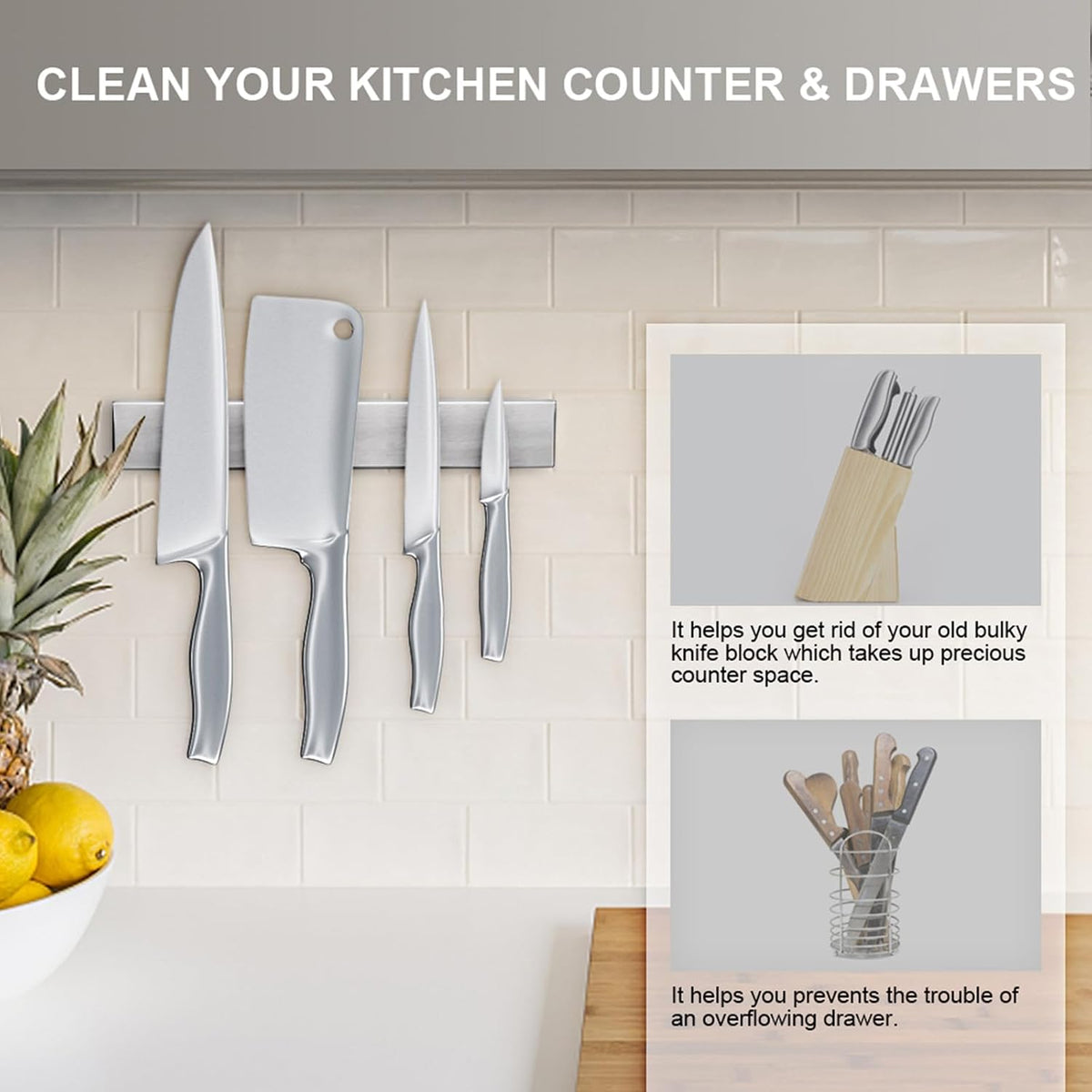 12 Inch Magnetic Knife Holder for Wall, Stainless Steel Knife Strip