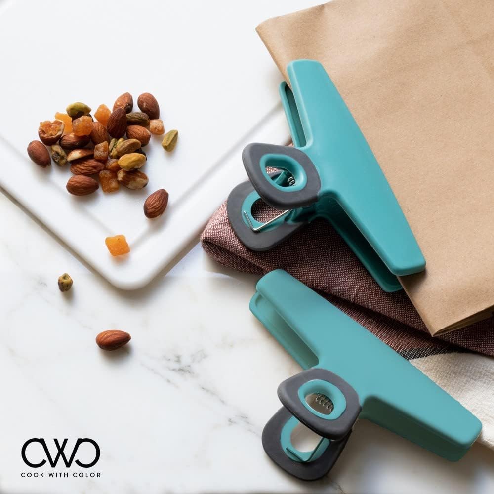 Food Clips - Wide Heavy Duty Chip Clips, Large Bag Clips for Food Storage with Air Tight Seal Grip, Pack of 4, Teal