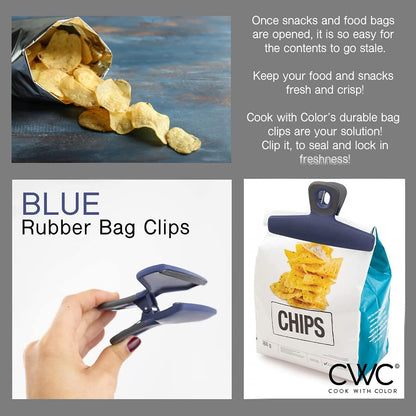 Food Clips - Wide Heavy Duty Chip Clips, Large Bag Clips for Food Storage with Air Tight Seal Grip, Pack of 4, Teal