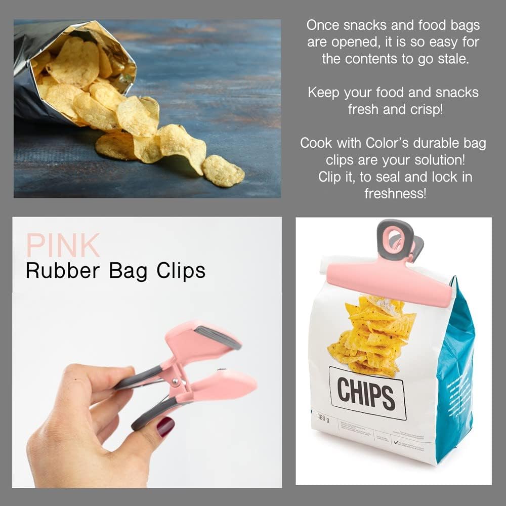 Food Clips - Wide Heavy Duty Chip Clips, Large Bag Clips for Food Storage with Air Tight Seal Grip, Pack of 4, Teal