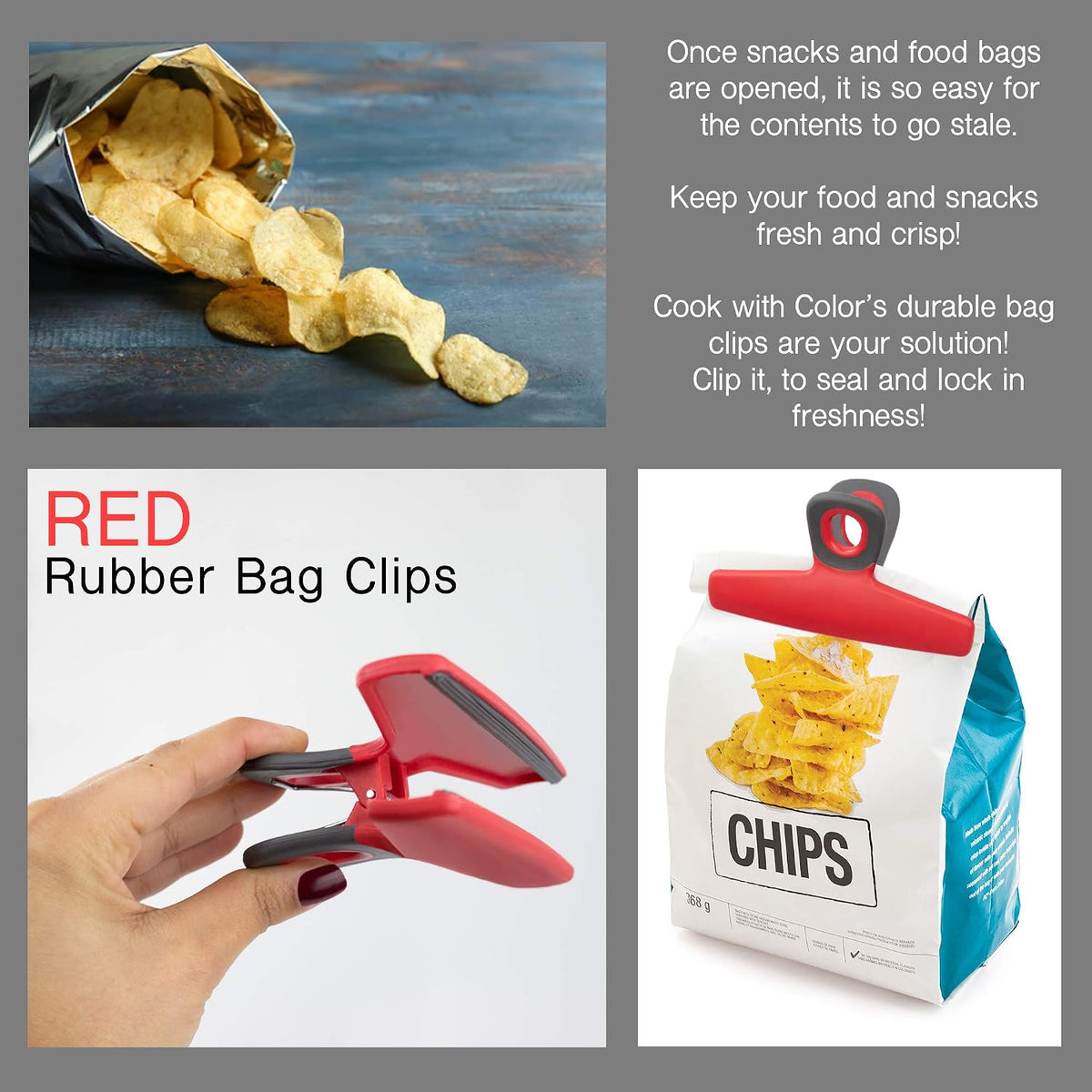 Food Clips - Wide Heavy Duty Chip Clips, Large Bag Clips for Food Storage with Air Tight Seal Grip, Pack of 4, Teal