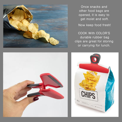 Food Clips - Wide Heavy Duty Chip Clips, Large Bag Clips for Food Storage with Air Tight Seal Grip, Pack of 4, Teal