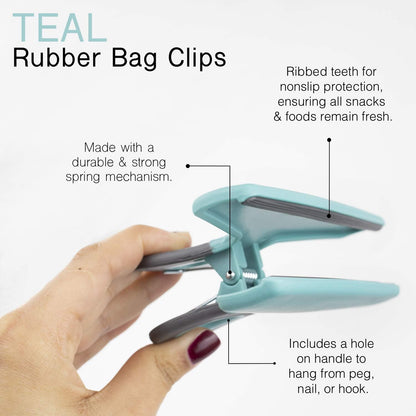 Food Clips - Wide Heavy Duty Chip Clips, Large Bag Clips for Food Storage with Air Tight Seal Grip, Pack of 4, Teal