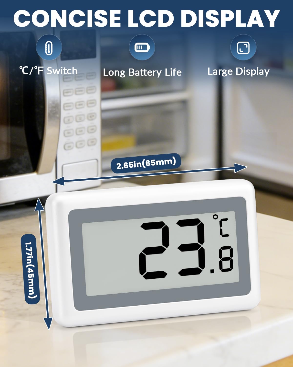 2 Pack Refrigerator Thermometer Digital, Fridge Freezer Thermometer with Large LCD Display, Magnetic Freezer Temperature Gauge with ℃/℉ Switch for Kitchen, Home, Room
