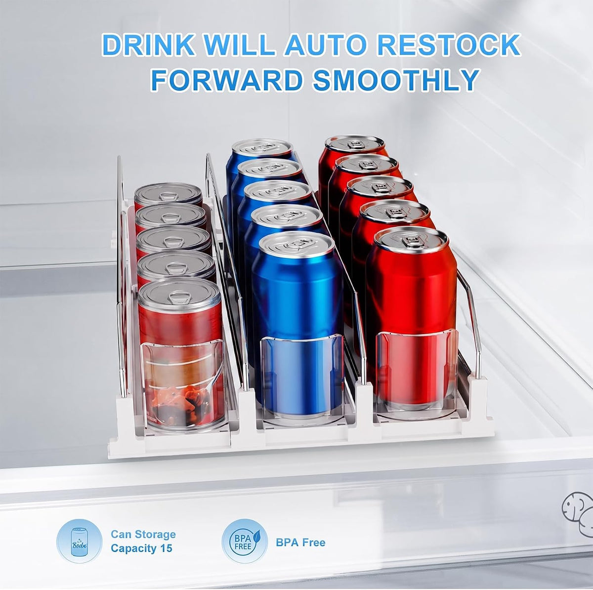 Drink Organizer,Soda Drink Dispenser For Fridge,Fridge Can Drink Organizer,12oz 16oz 20oz-Soda Automatic Dispenser For Fridge And Adjustable Width-Holds Up To 30 Cans,6 Rows