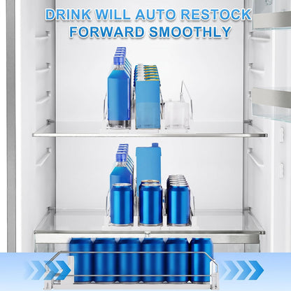 Drink Organizer,Soda Drink Dispenser For Fridge,Fridge Can Drink Organizer,12oz 16oz 20oz-Soda Automatic Dispenser For Fridge And Adjustable Width-Holds Up To 30 Cans,6 Rows