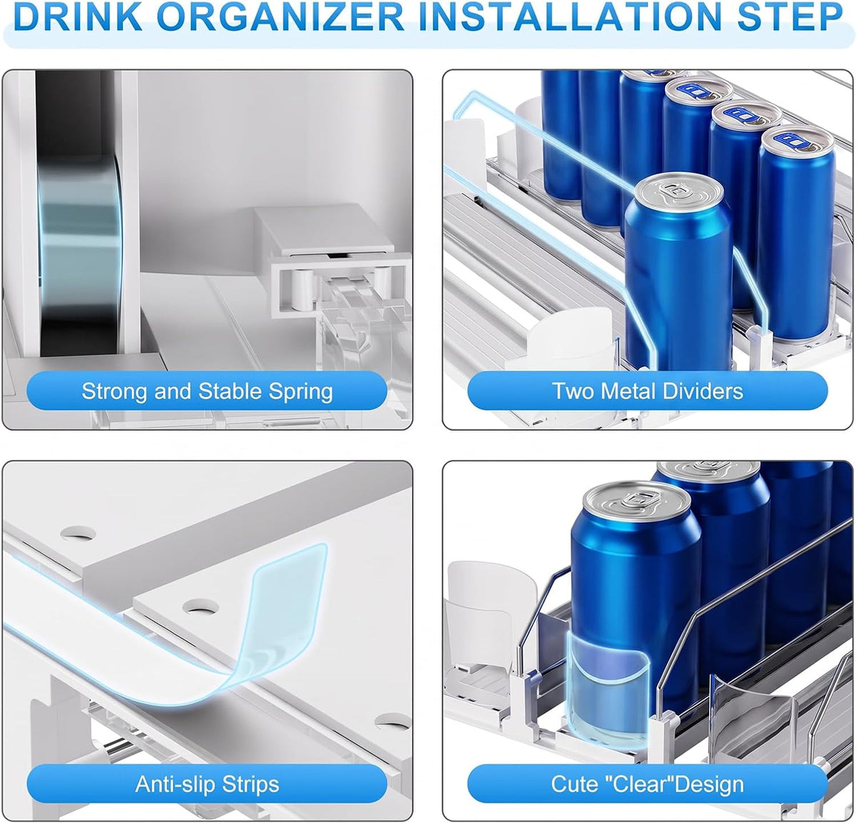 Drink Organizer,Soda Drink Dispenser For Fridge,Fridge Can Drink Organizer,12oz 16oz 20oz-Soda Automatic Dispenser For Fridge And Adjustable Width-Holds Up To 30 Cans,6 Rows