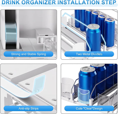 Drink Organizer,Soda Drink Dispenser For Fridge,Fridge Can Drink Organizer,12oz 16oz 20oz-Soda Automatic Dispenser For Fridge And Adjustable Width-Holds Up To 30 Cans,6 Rows