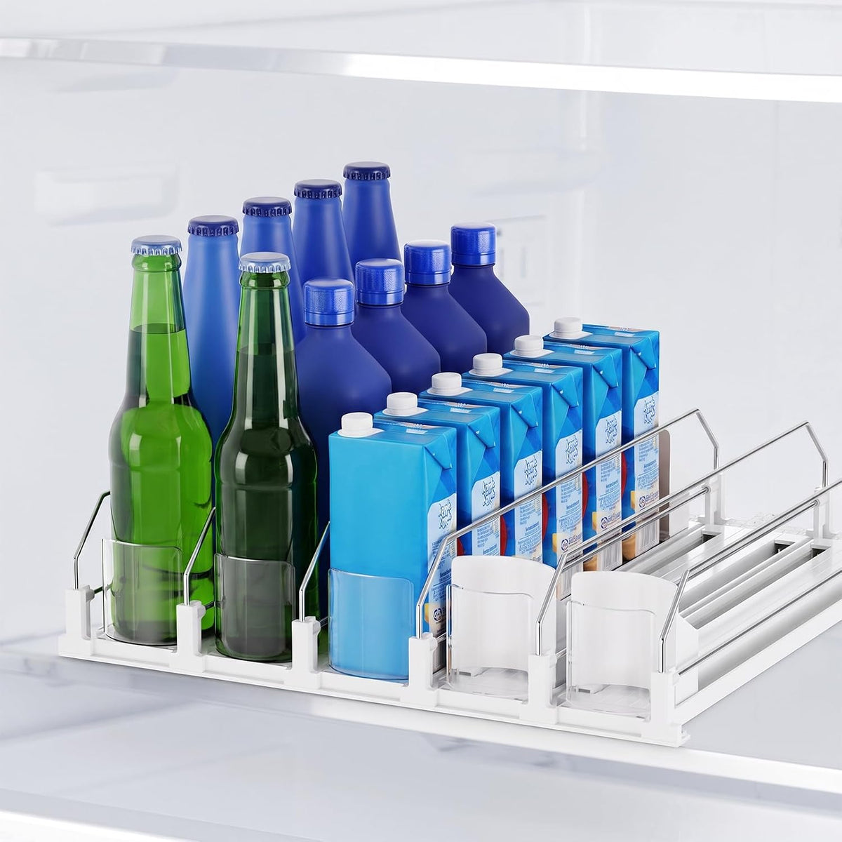 Drink Organizer,Soda Drink Dispenser For Fridge,Fridge Can Drink Organizer,12oz 16oz 20oz-Soda Automatic Dispenser For Fridge And Adjustable Width-Holds Up To 30 Cans,6 Rows