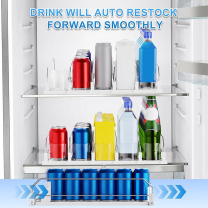 Drink Organizer,Soda Drink Dispenser For Fridge,Fridge Can Drink Organizer,12oz 16oz 20oz-Soda Automatic Dispenser For Fridge And Adjustable Width-Holds Up To 30 Cans,6 Rows