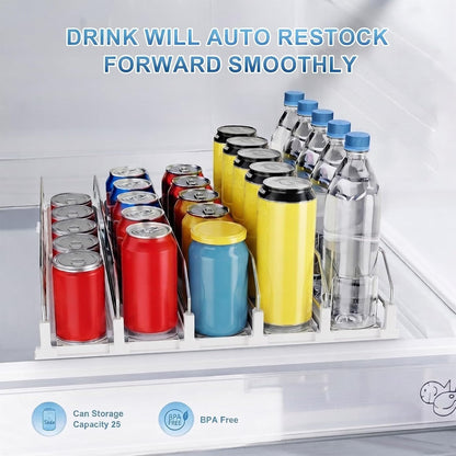 Drink Organizer,Soda Drink Dispenser For Fridge,Fridge Can Drink Organizer,12oz 16oz 20oz-Soda Automatic Dispenser For Fridge And Adjustable Width-Holds Up To 30 Cans,6 Rows