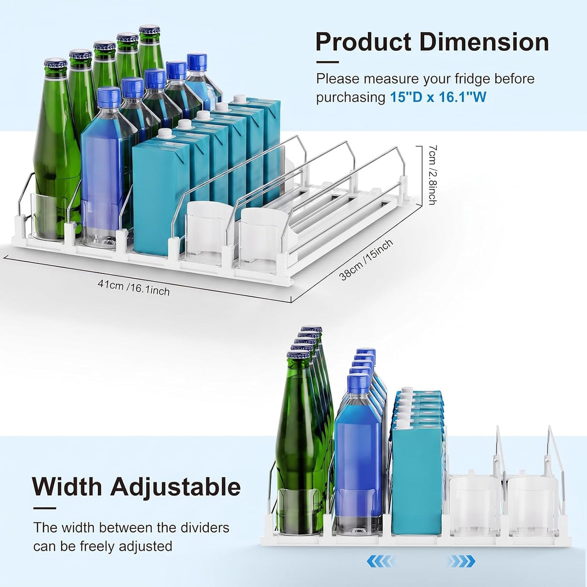 Drink Organizer,Soda Drink Dispenser For Fridge,Fridge Can Drink Organizer,12oz 16oz 20oz-Soda Automatic Dispenser For Fridge And Adjustable Width-Holds Up To 30 Cans,6 Rows