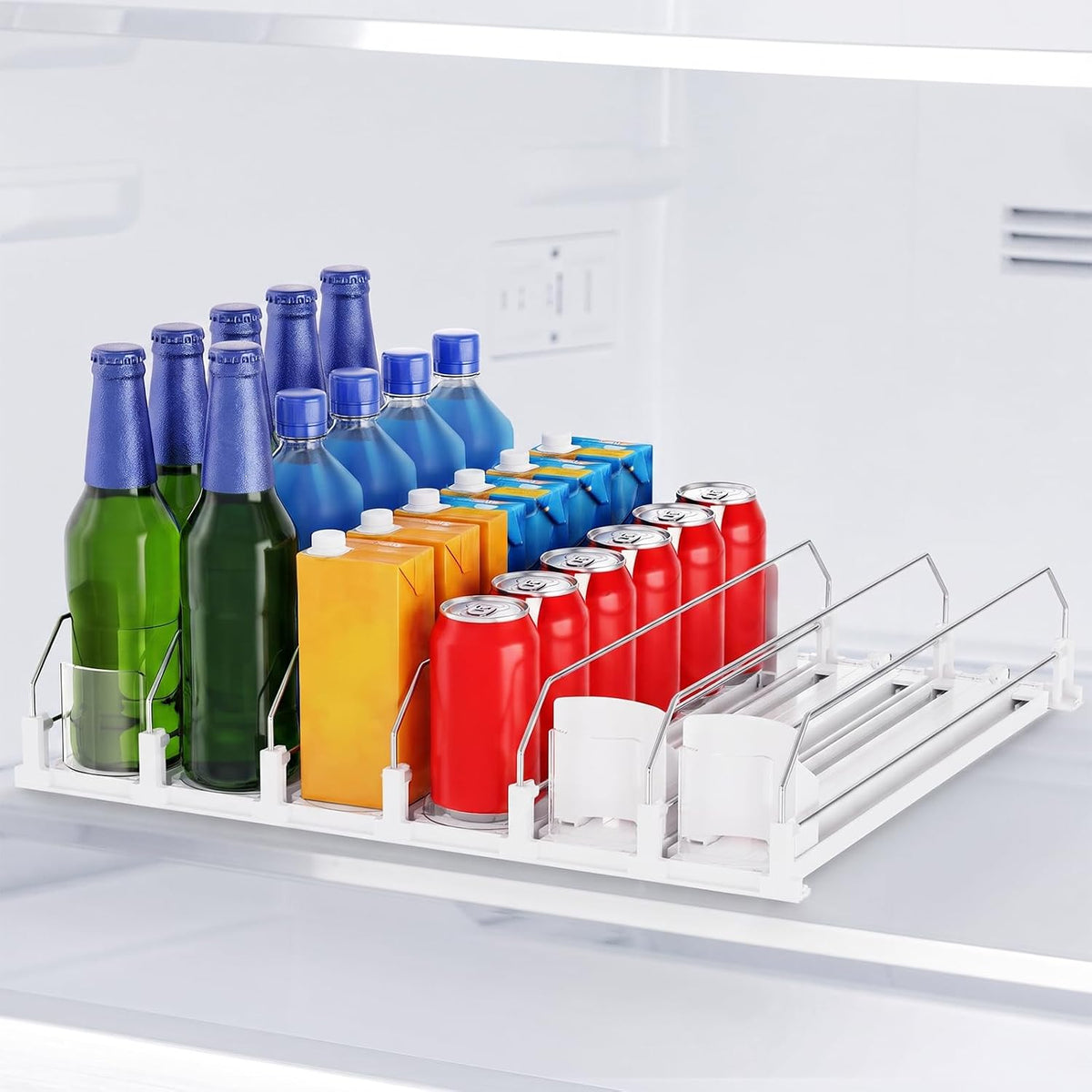 Drink Organizer,Soda Drink Dispenser For Fridge,Fridge Can Drink Organizer,12oz 16oz 20oz-Soda Automatic Dispenser For Fridge And Adjustable Width-Holds Up To 30 Cans,6 Rows