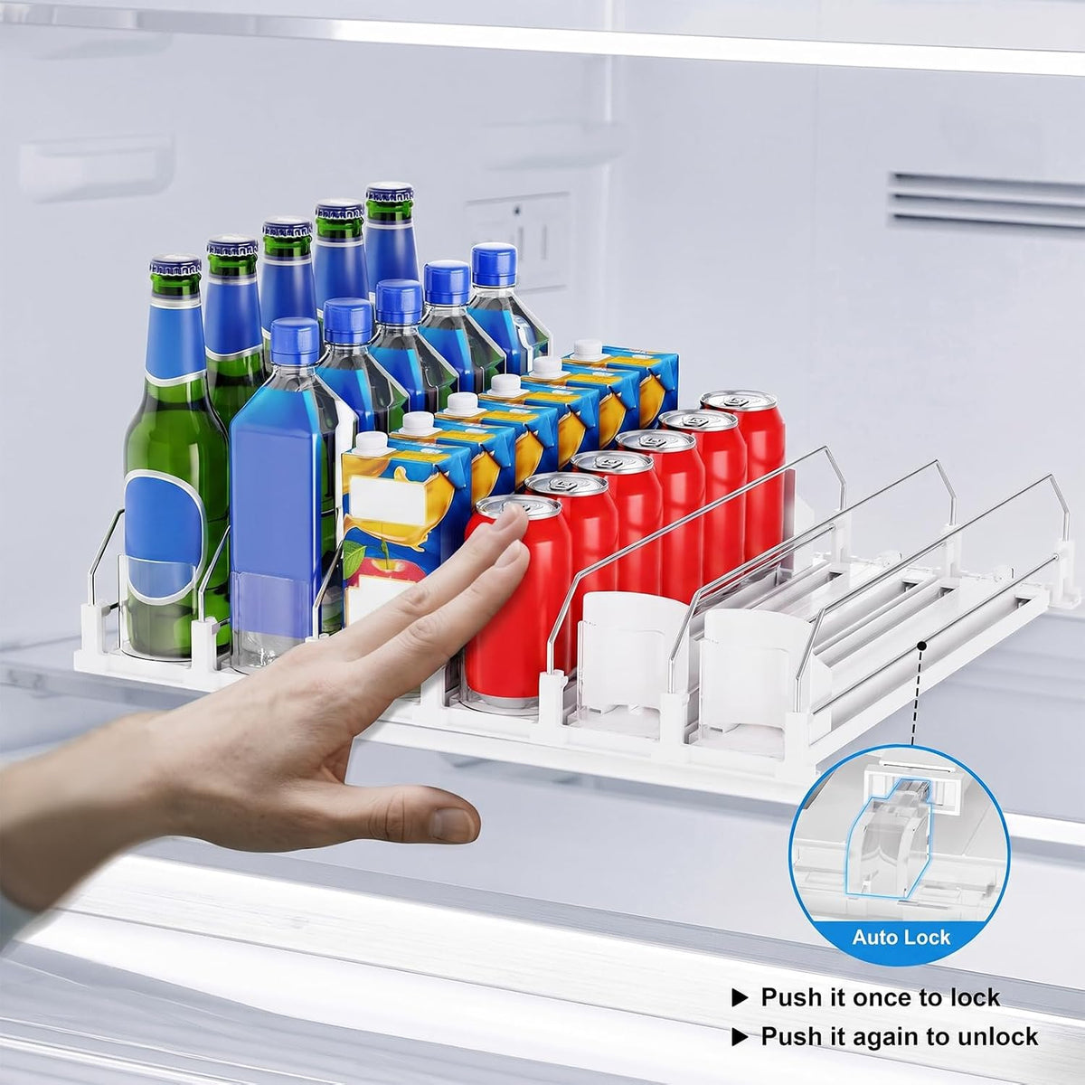 Drink Organizer,Soda Drink Dispenser For Fridge,Fridge Can Drink Organizer,12oz 16oz 20oz-Soda Automatic Dispenser For Fridge And Adjustable Width-Holds Up To 30 Cans,6 Rows