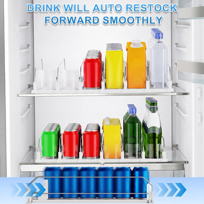 Drink Organizer,Soda Drink Dispenser For Fridge,Fridge Can Drink Organizer,12oz 16oz 20oz-Soda Automatic Dispenser For Fridge And Adjustable Width-Holds Up To 30 Cans,6 Rows