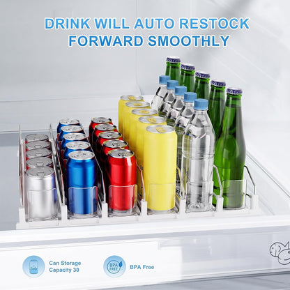 Drink Organizer,Soda Drink Dispenser For Fridge,Fridge Can Drink Organizer,12oz 16oz 20oz-Soda Automatic Dispenser For Fridge And Adjustable Width-Holds Up To 30 Cans,6 Rows
