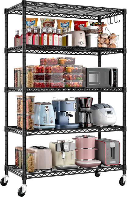 36"W x 16"D x 79"H Wire Shelving with Wheels, 5-tier Metal Shelf