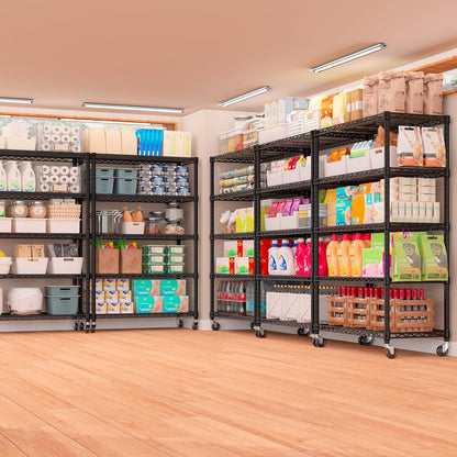 36"W x 16"D x 79"H Wire Shelving with Wheels, 5-tier Metal Shelf