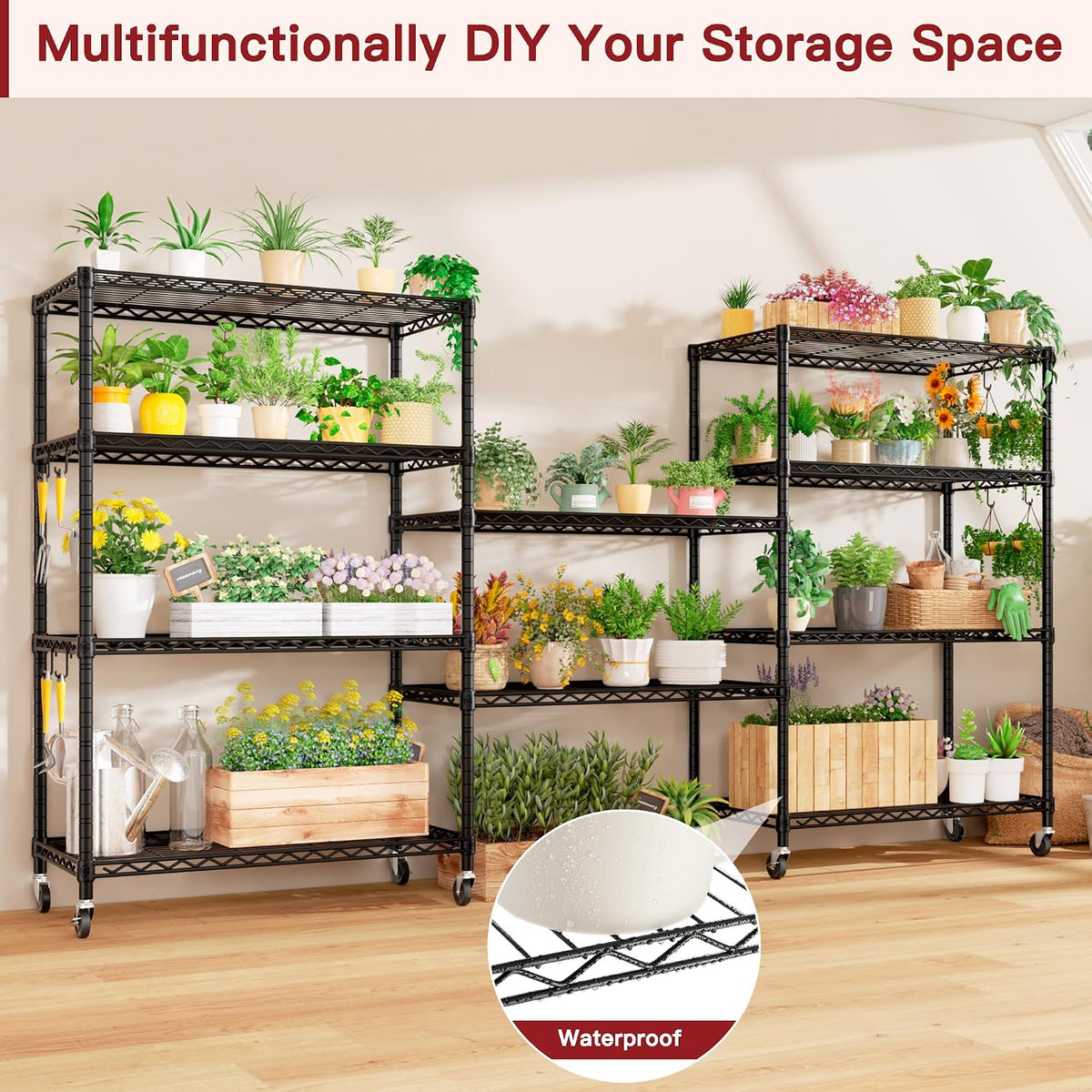 36"W x 16"D x 79"H Wire Shelving with Wheels, 5-tier Metal Shelf
