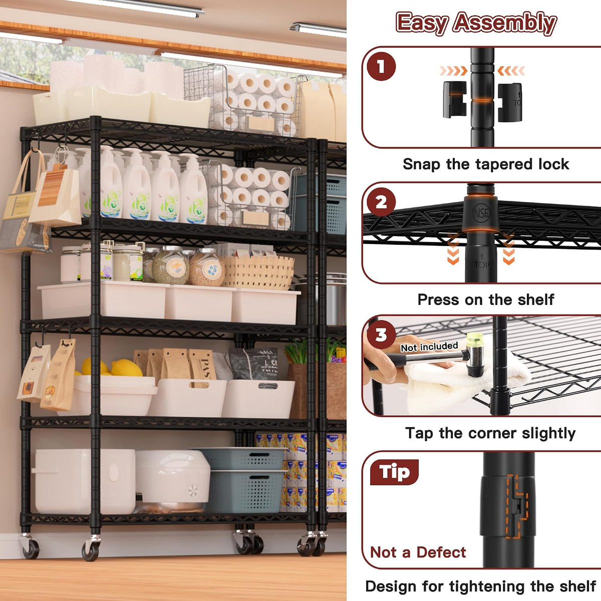 36"W x 16"D x 79"H Wire Shelving with Wheels, 5-tier Metal Shelf