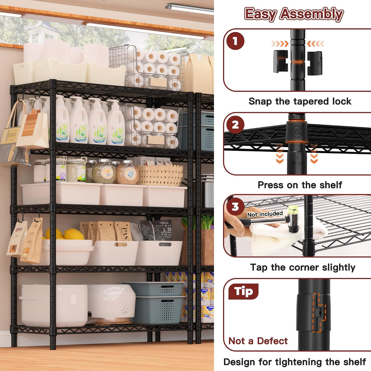 36"W x 16"D x 79"H Wire Shelving with Wheels, 5-tier Metal Shelf
