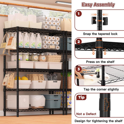 36"W x 16"D x 79"H Wire Shelving with Wheels, 5-tier Metal Shelf