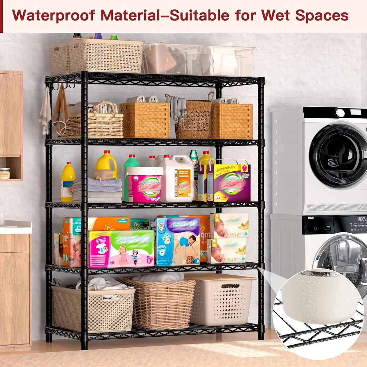 36"W x 16"D x 79"H Wire Shelving with Wheels, 5-tier Metal Shelf