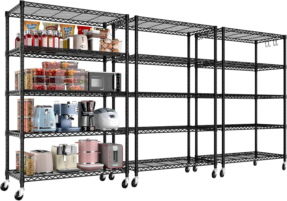 36"W x 16"D x 79"H Wire Shelving with Wheels, 5-tier Metal Shelf
