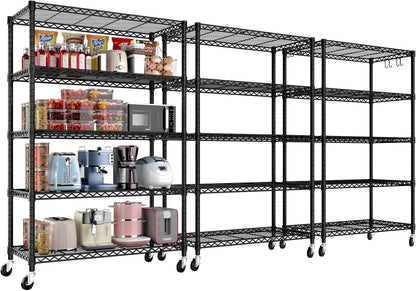 36"W x 16"D x 79"H Wire Shelving with Wheels, 5-tier Metal Shelf