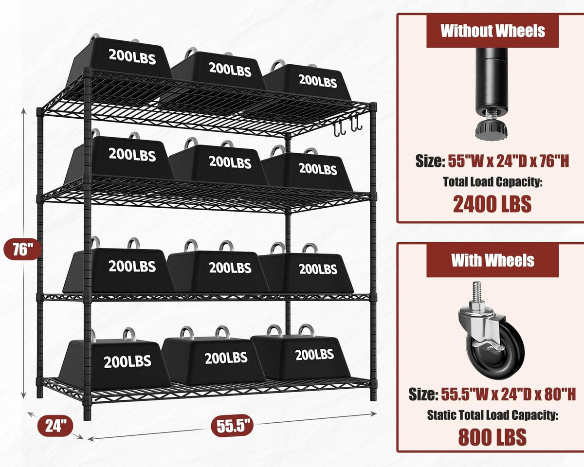 36"W x 16"D x 79"H Wire Shelving with Wheels, 5-tier Metal Shelf