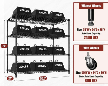 36"W x 16"D x 79"H Wire Shelving with Wheels, 5-tier Metal Shelf
