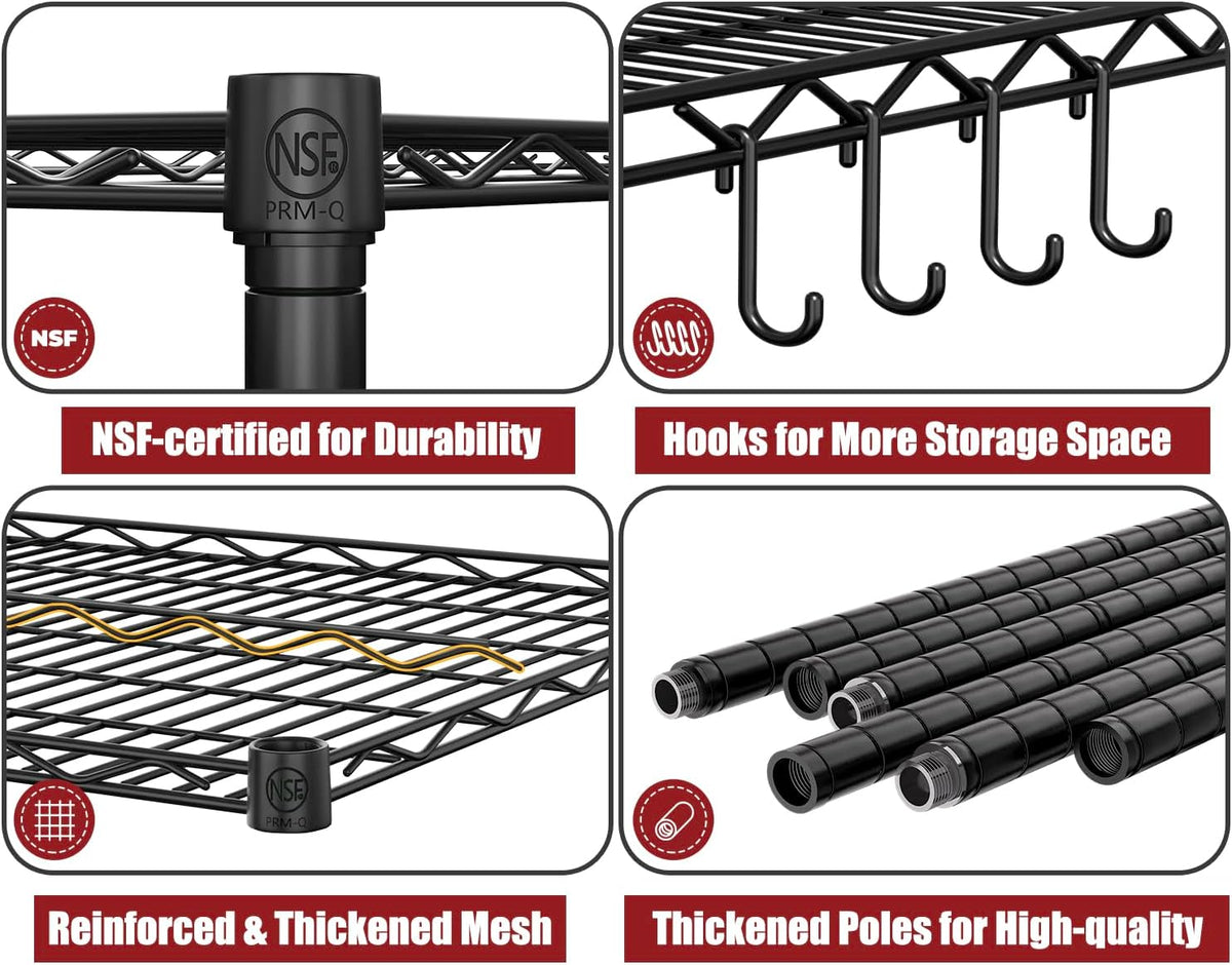 36"W x 16"D x 79"H Wire Shelving with Wheels, 5-tier Metal Shelf