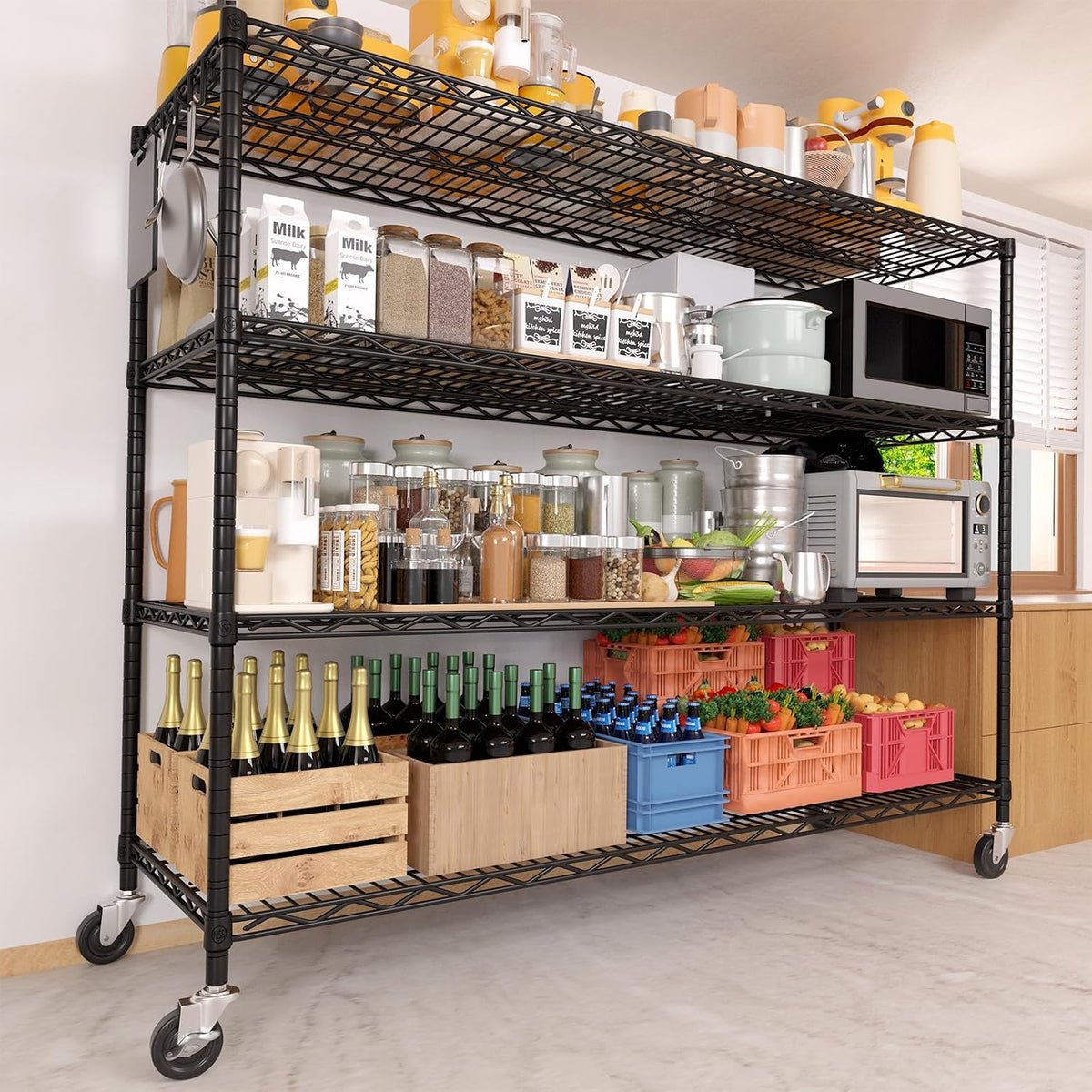 36"W x 16"D x 79"H Wire Shelving with Wheels, 5-tier Metal Shelf