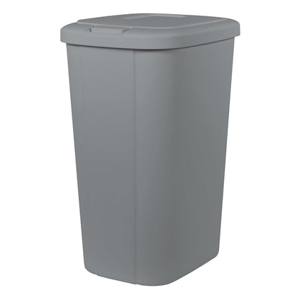 13.3 Gallon Plastic Kitchen Trash Can, Slim Touch Top Push Button Lid Gray