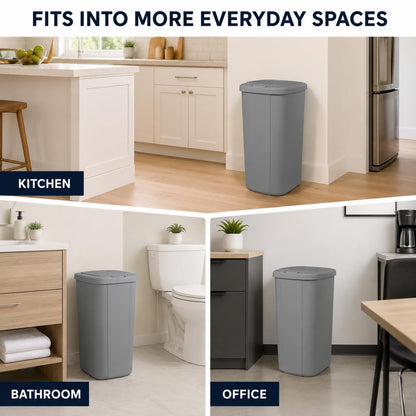 13.3 Gallon Plastic Kitchen Trash Can, Slim Touch Top Push Button Lid Gray